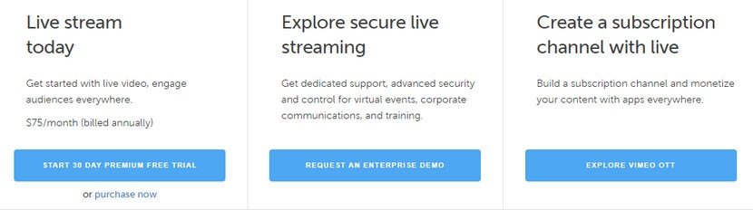 Vimeo Livestream pricing