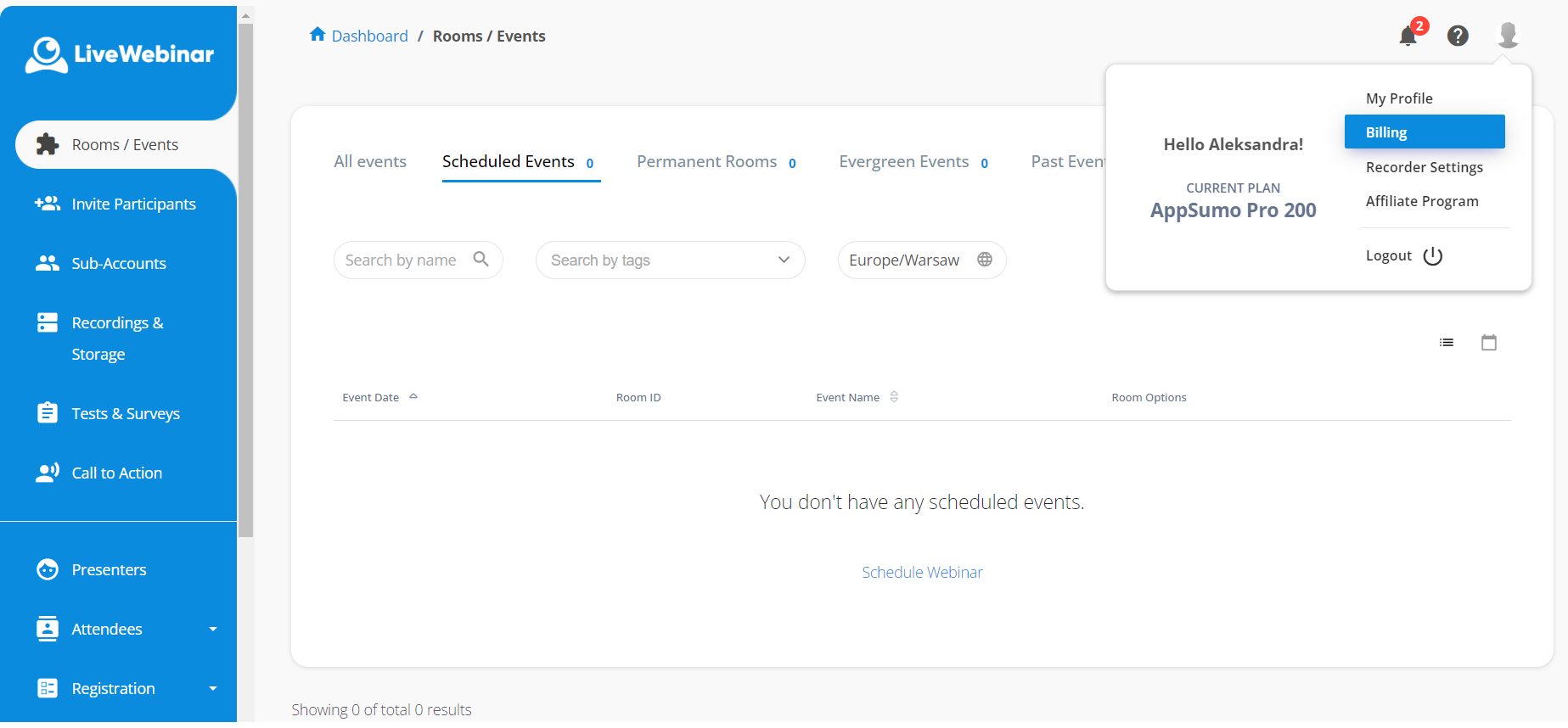 LiveWebinar interface