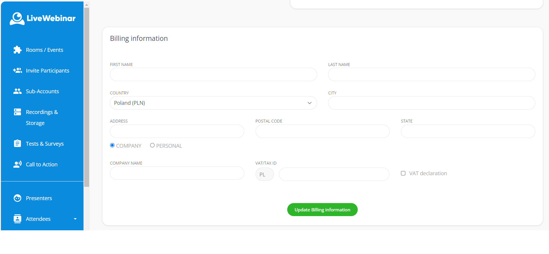 LiveWebinar interface