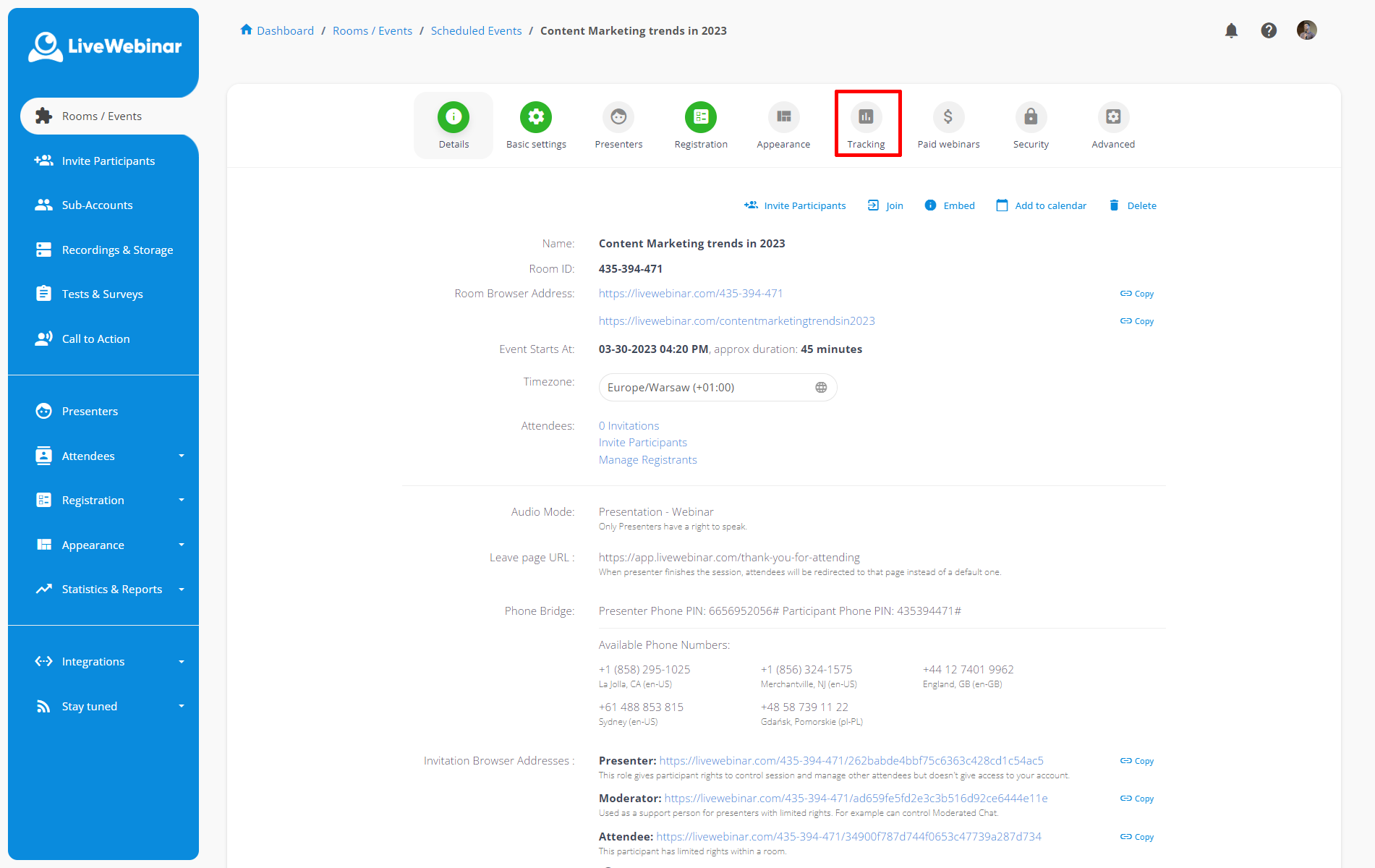 LiveWebinar interface