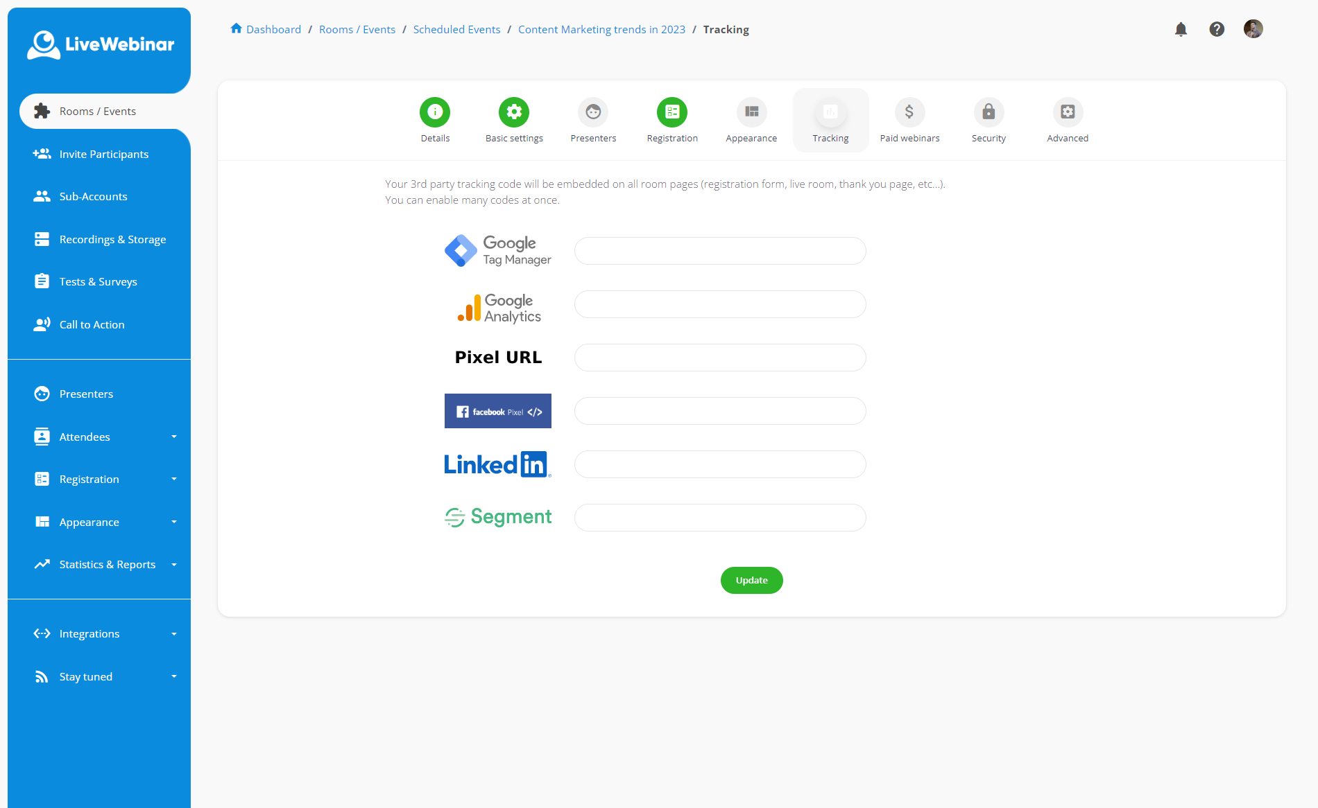 LiveWebinar interface