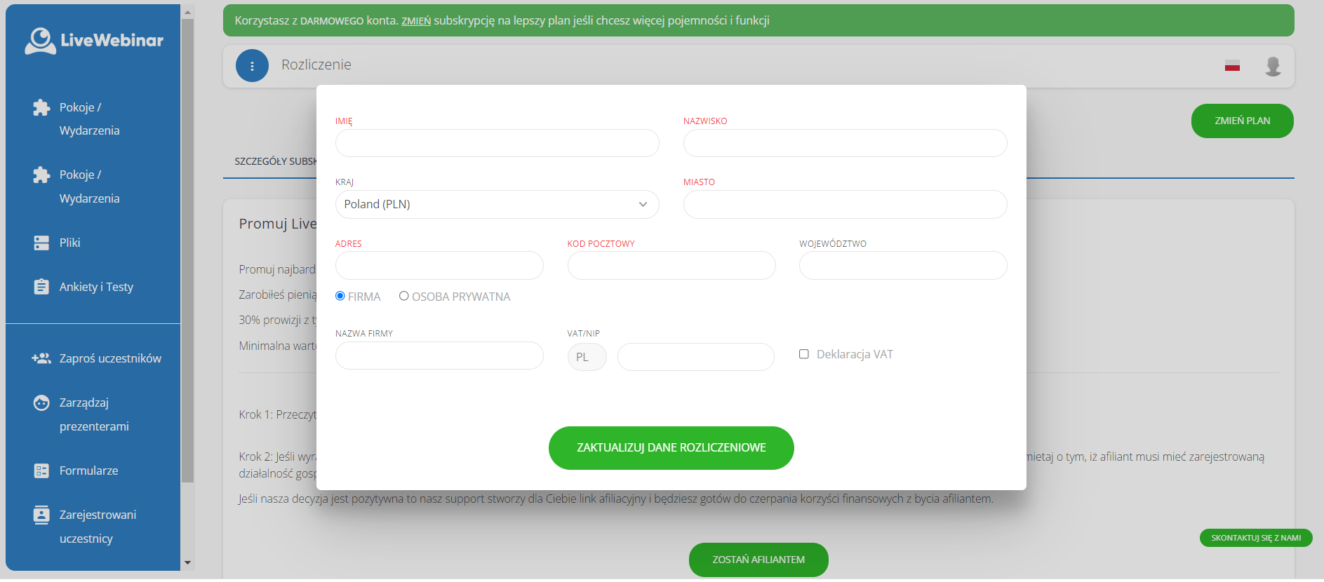 LiveWebinar dashboard
