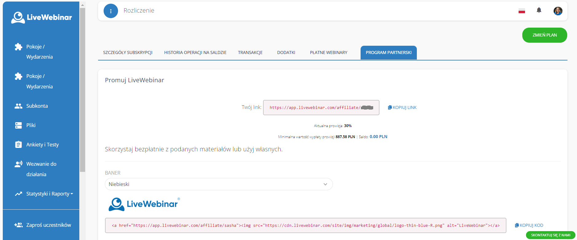 LiveWebinar dashboard