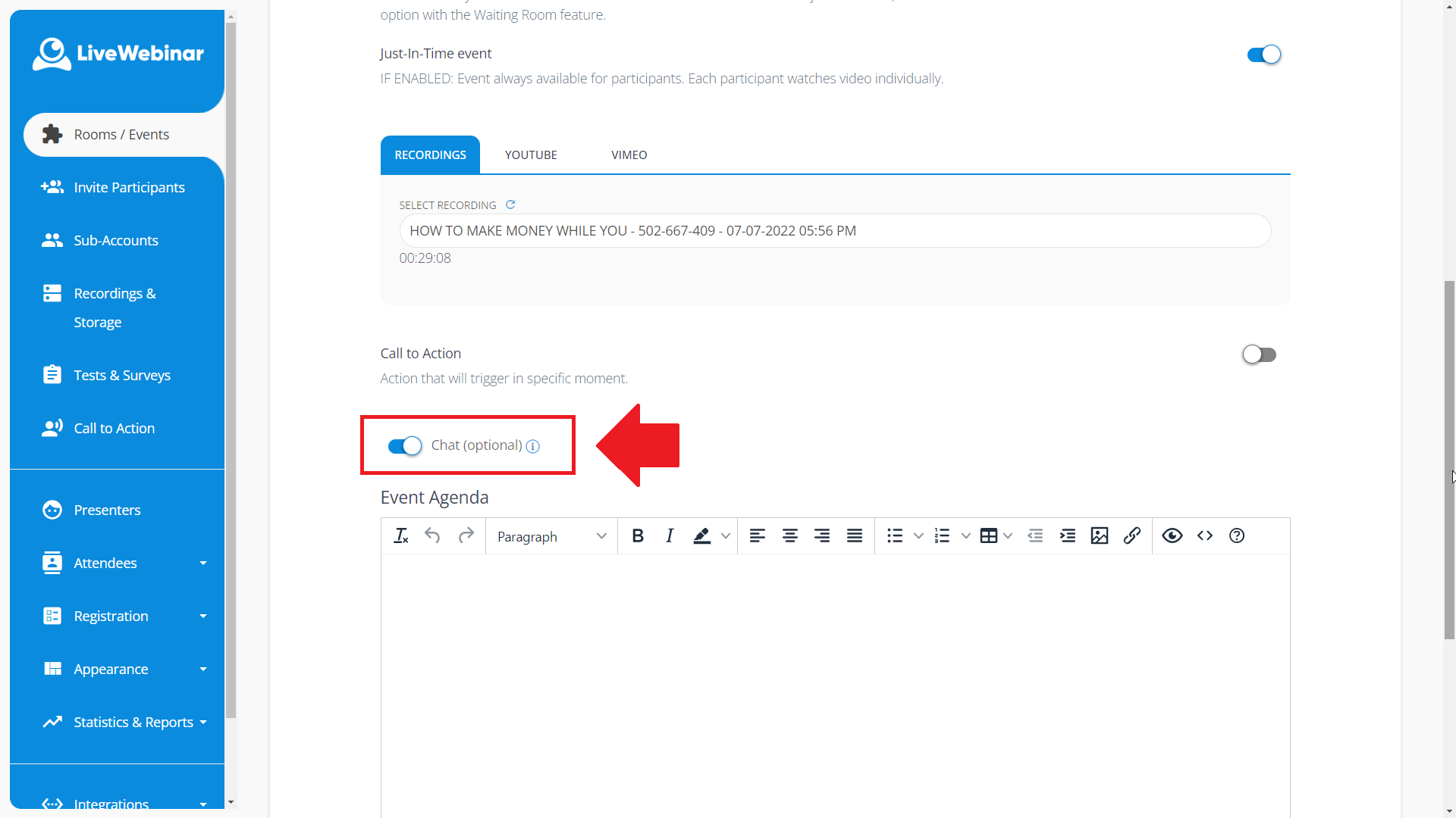 LiveWebinar dashboard