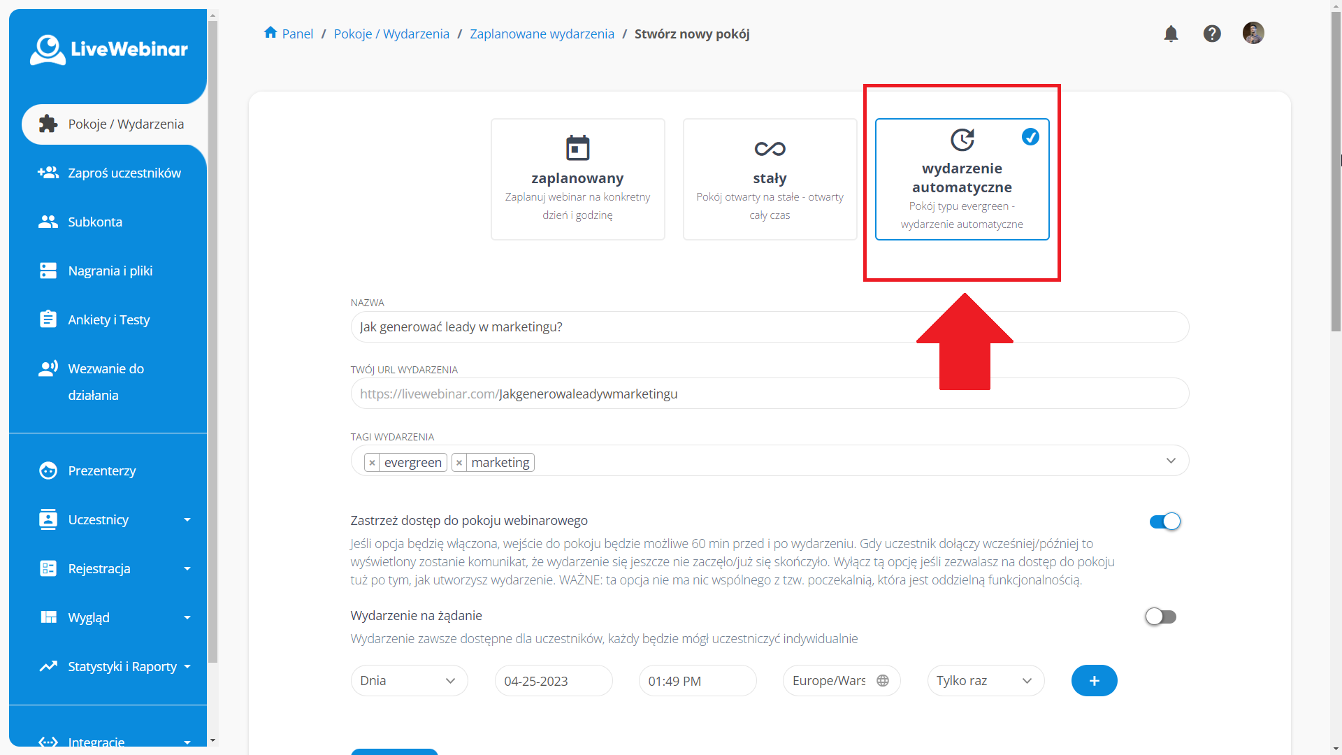 LiveWebinar dashboard