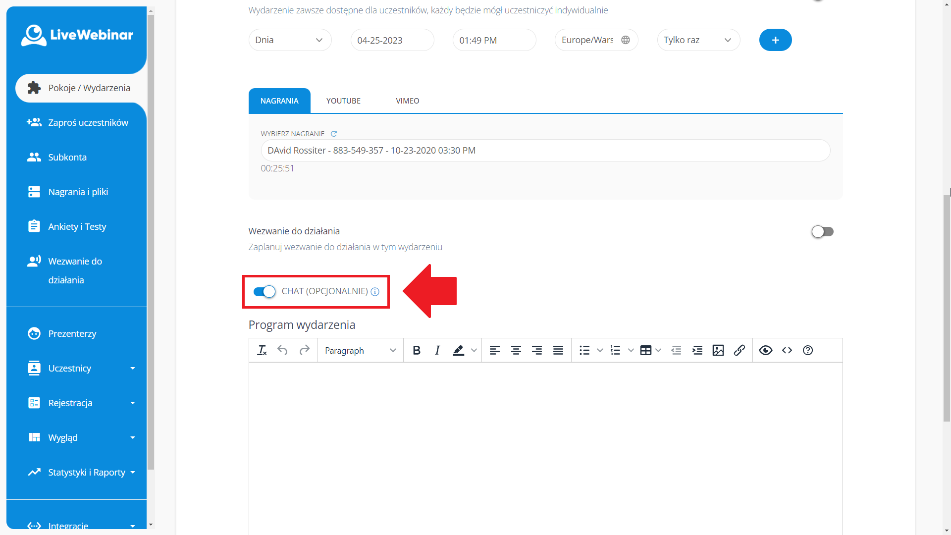 LiveWebinar dashboard