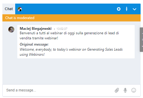 chat translation in webinar room LiveWebinar