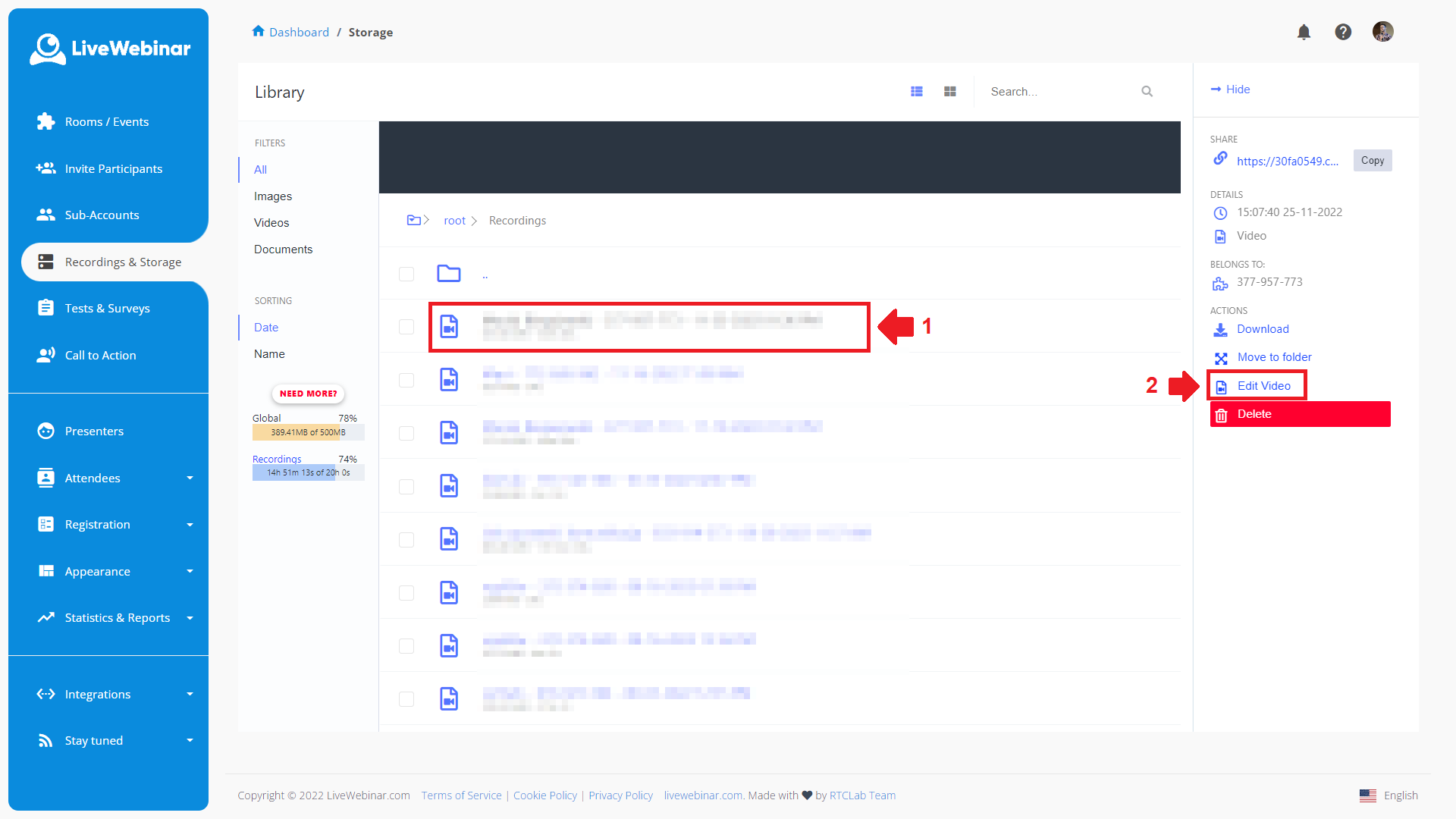 LiveWebinar dashboard