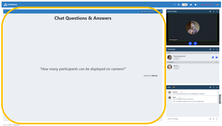 Q&A session in a webinar room during LiveWebinar