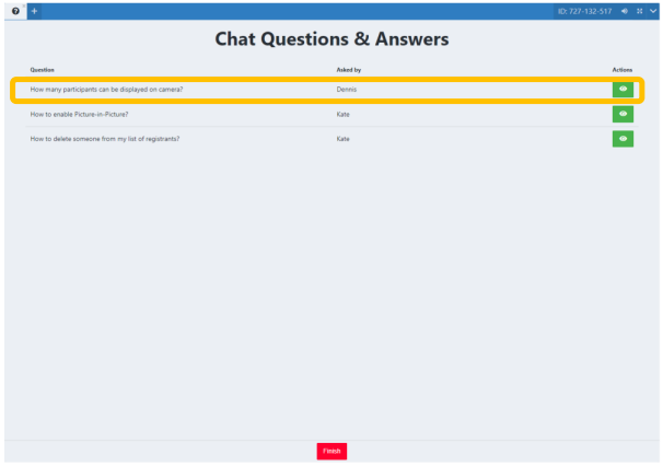 Q&A session in a webinar room during LiveWebinar