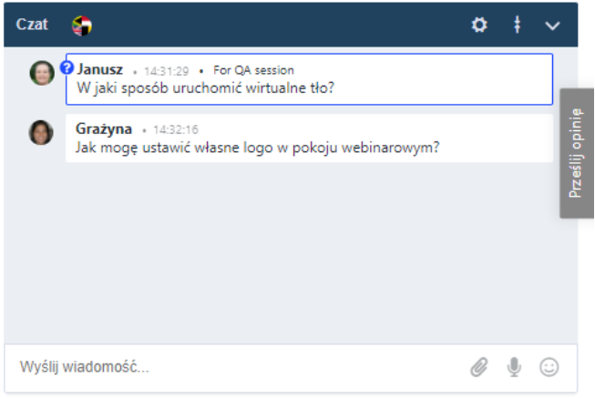 sesja Pytan i Odpowiedzi w pokoju webinarowym w LiveWebinar