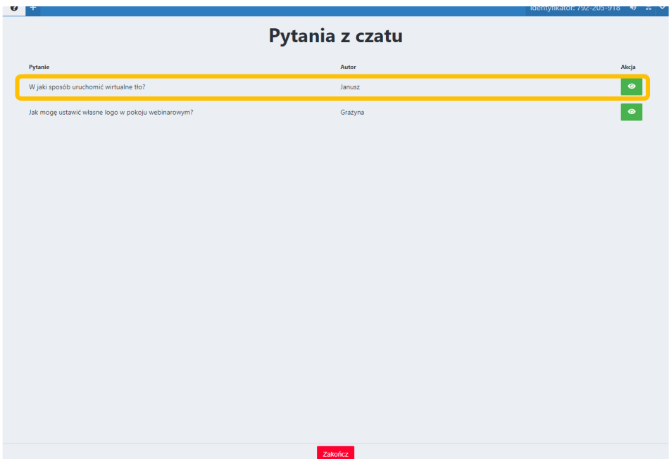 sesja Pytan i Odpowiedzi w pokoju webinarowym w LiveWebinar