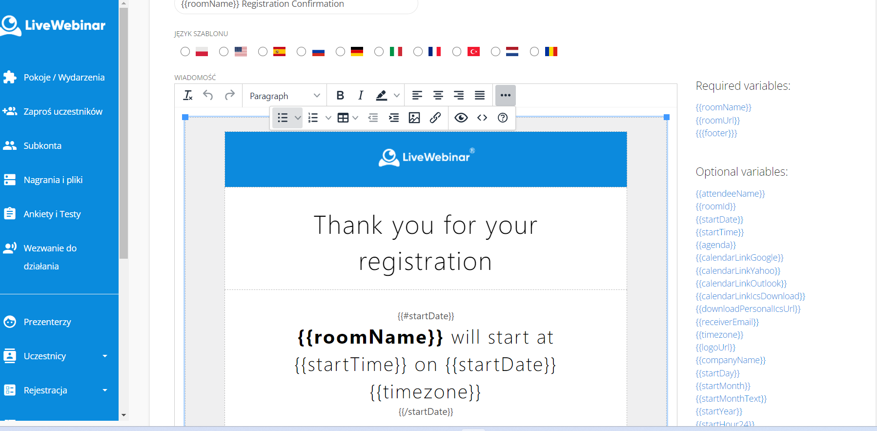 szablon maila w livewebinar