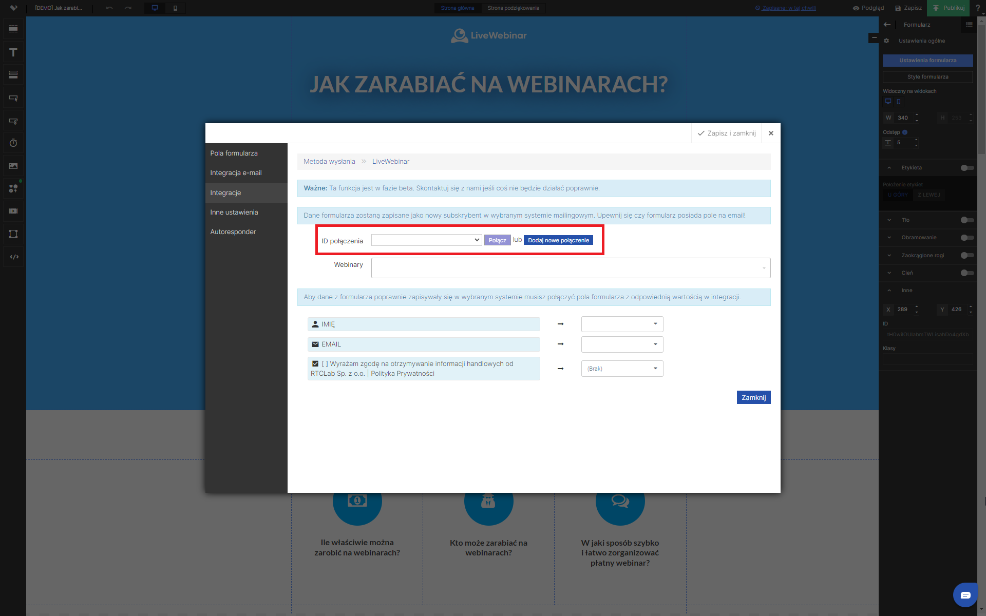 landingi i livewebinar integracja