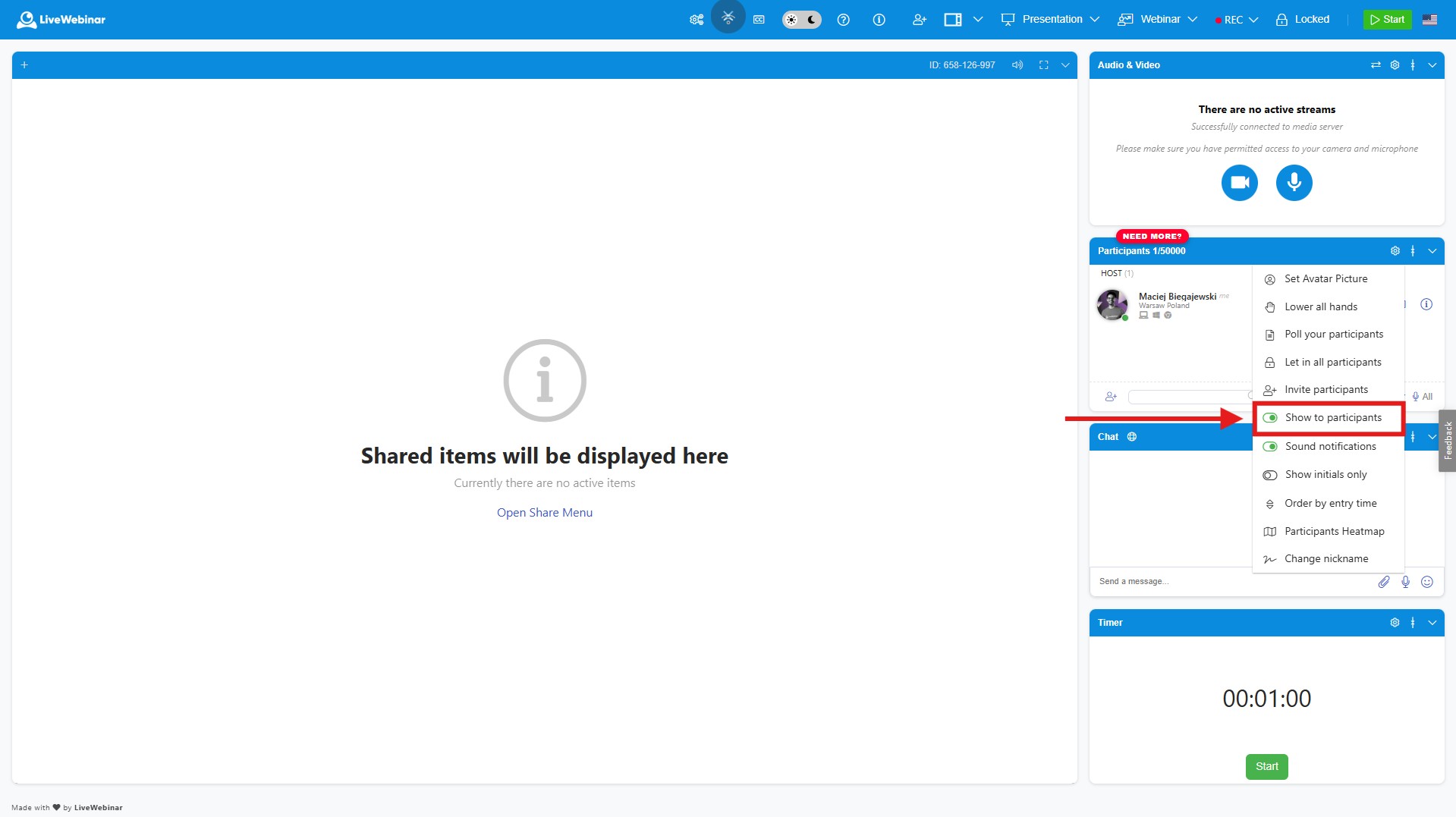 Hiding the full webinar attendee roster in LiveWebinar participant settings