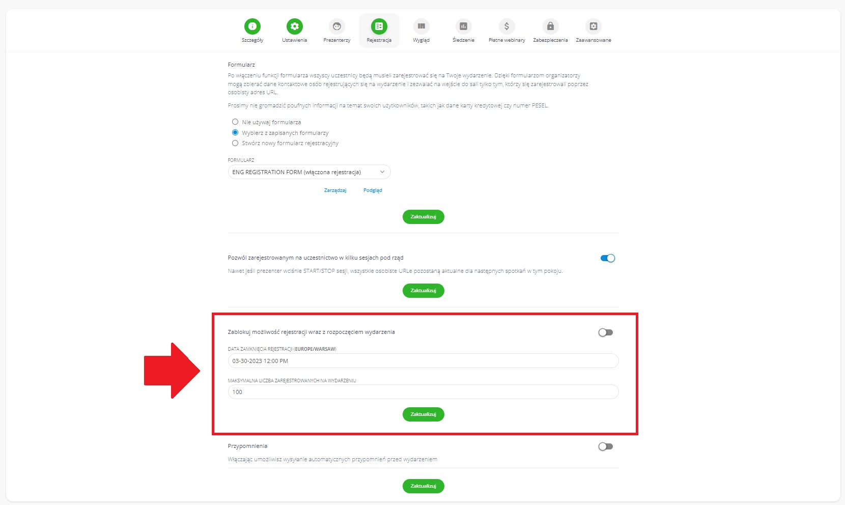LiveWebinar dashboard