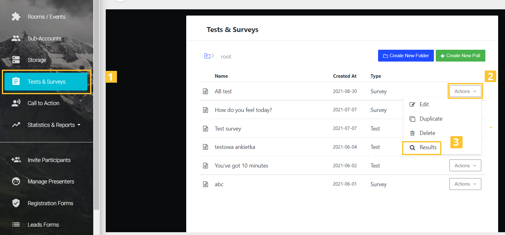 LiveWebinar dashboard