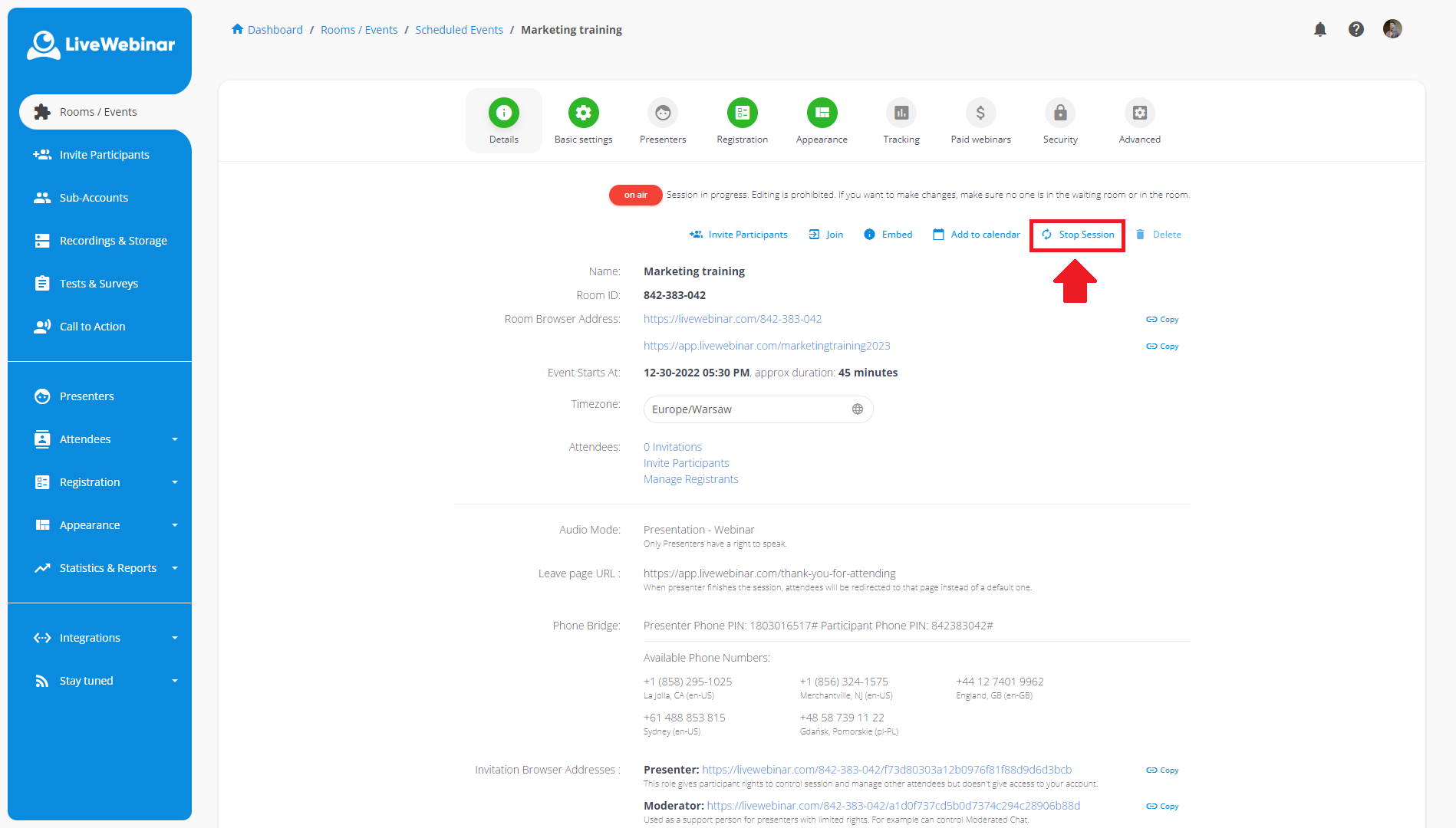 LiveWebinar interface