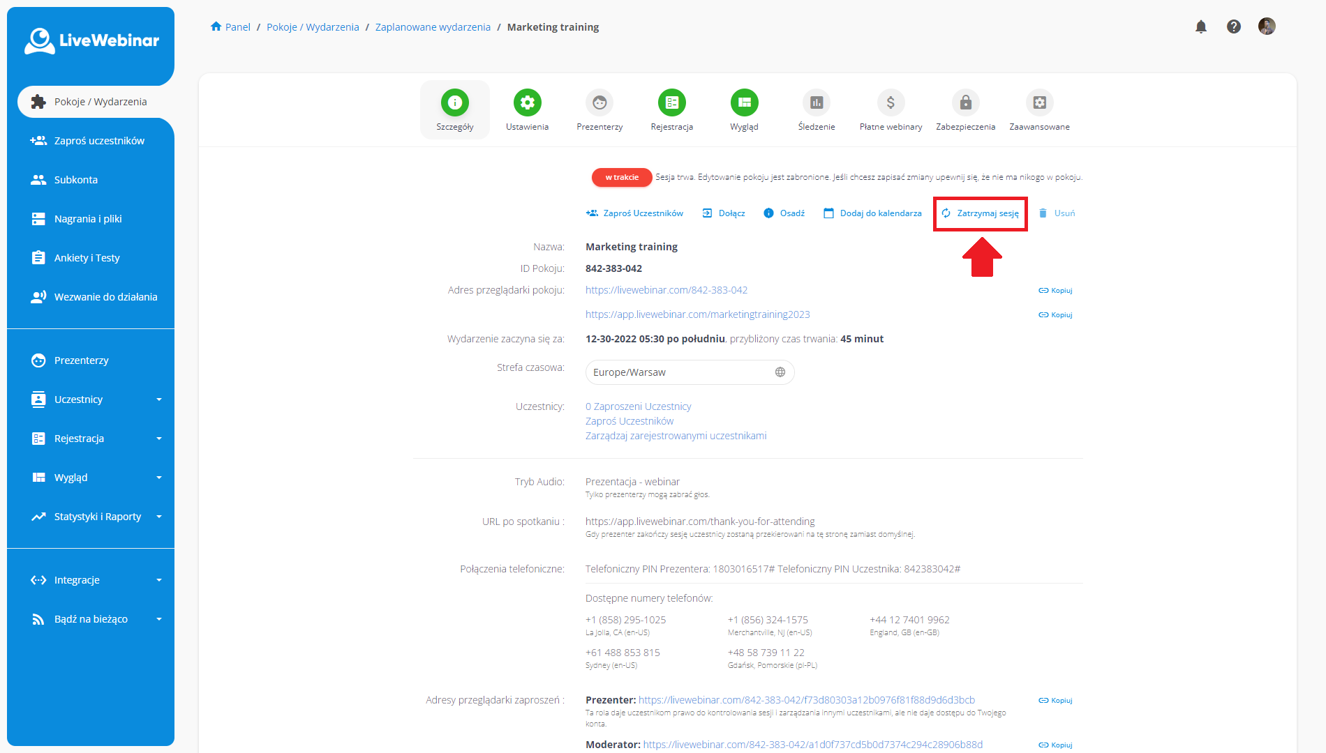 LiveWebinar dashboard