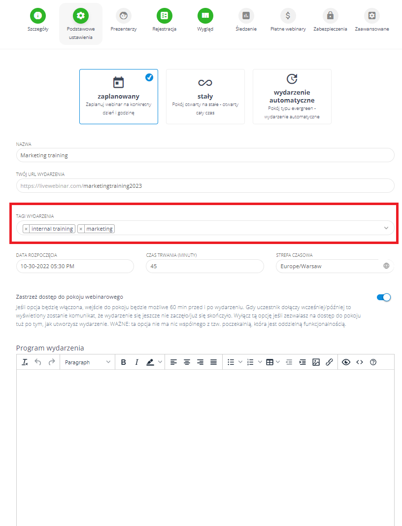 LiveWebinar dashboard