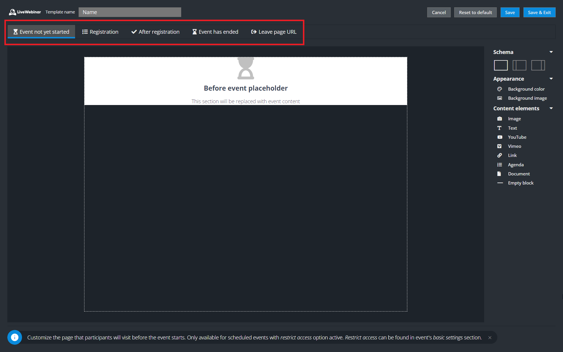 LiveWebinar dashboard
